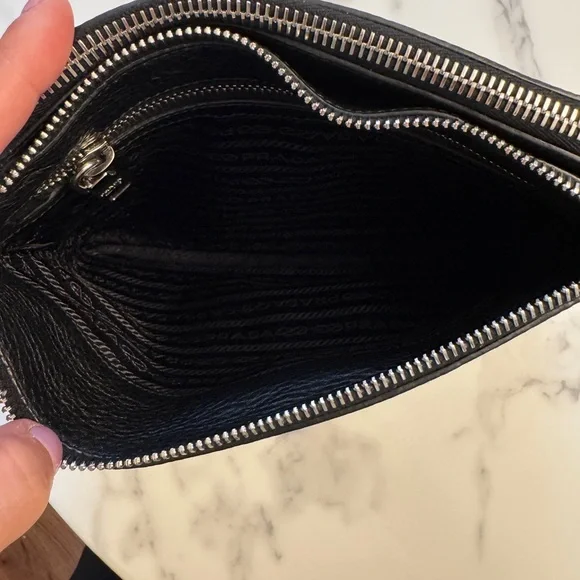 Prada Vitello Leather Double Zip Crossbody Bag, Black, Silver Hardware - Picture 7 of 15